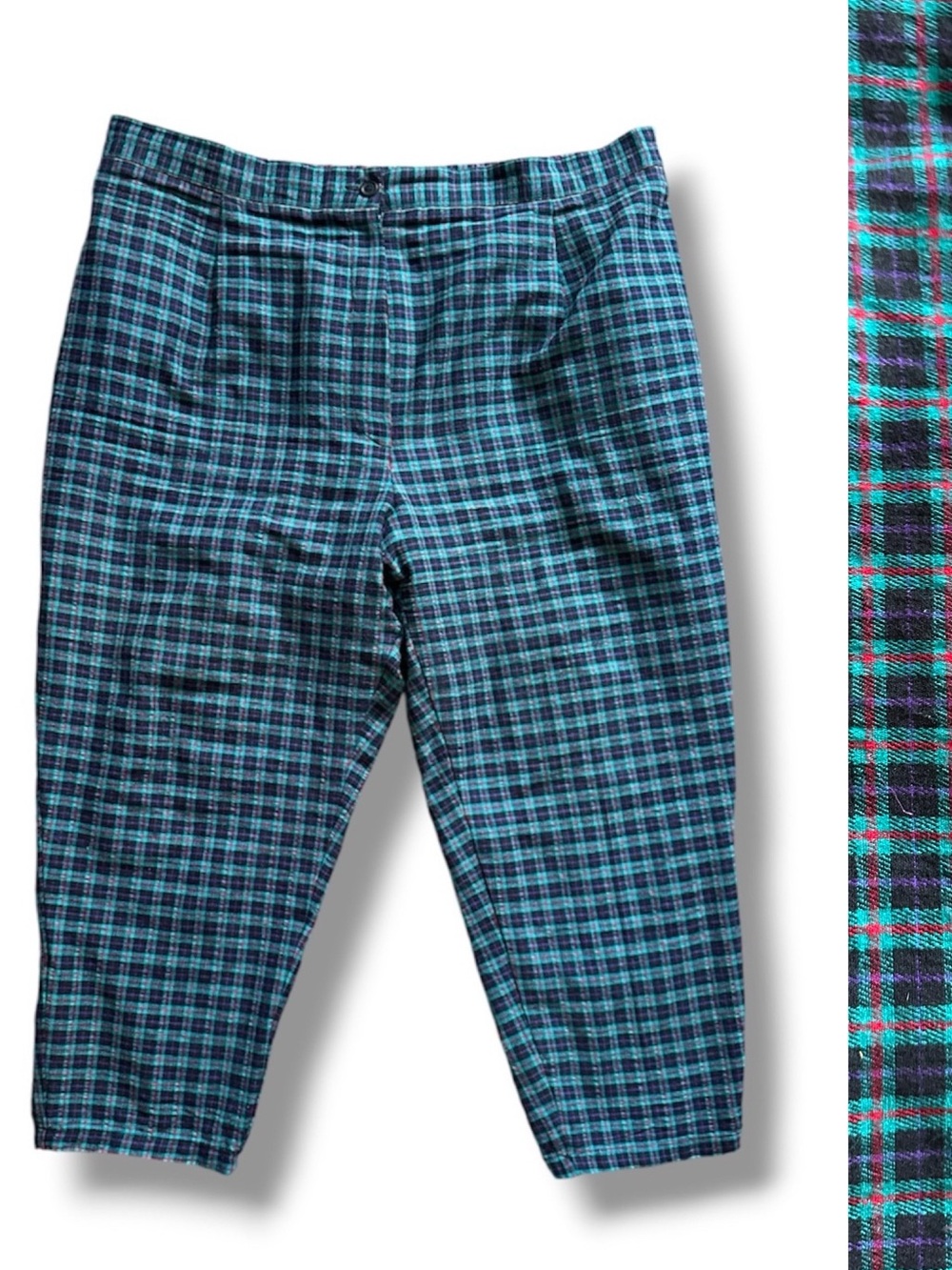 Vintage 90s Green Plaid Cropped Pants Women’s Plus Size 24W Retro Academia Fall